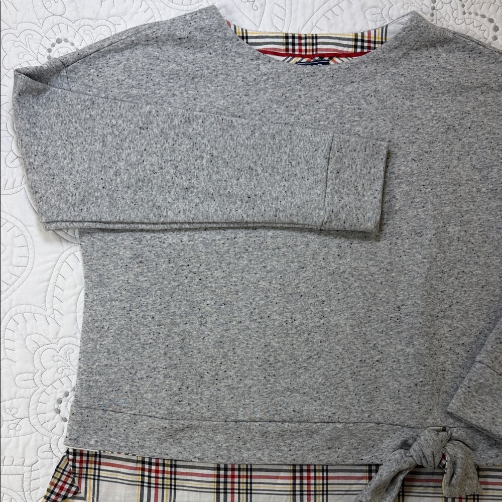 Izod Tie Front Crewneck 2-Fer Sweatshirt w/ Plaid Accent - Women’s Large Top